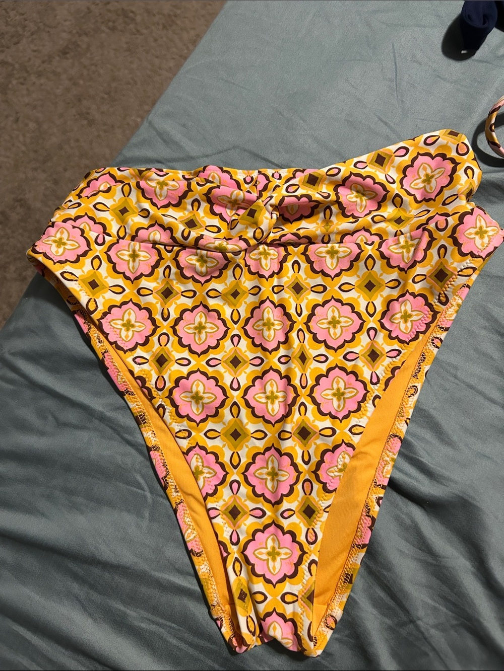 aerie Yellow & Pink Patterned High-Waist Bikini Bottoms